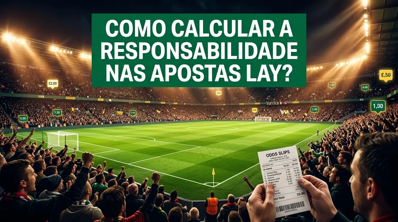 Calculando a responsabilidade de apostas lay em meio a um jogo de futebol com multidão.